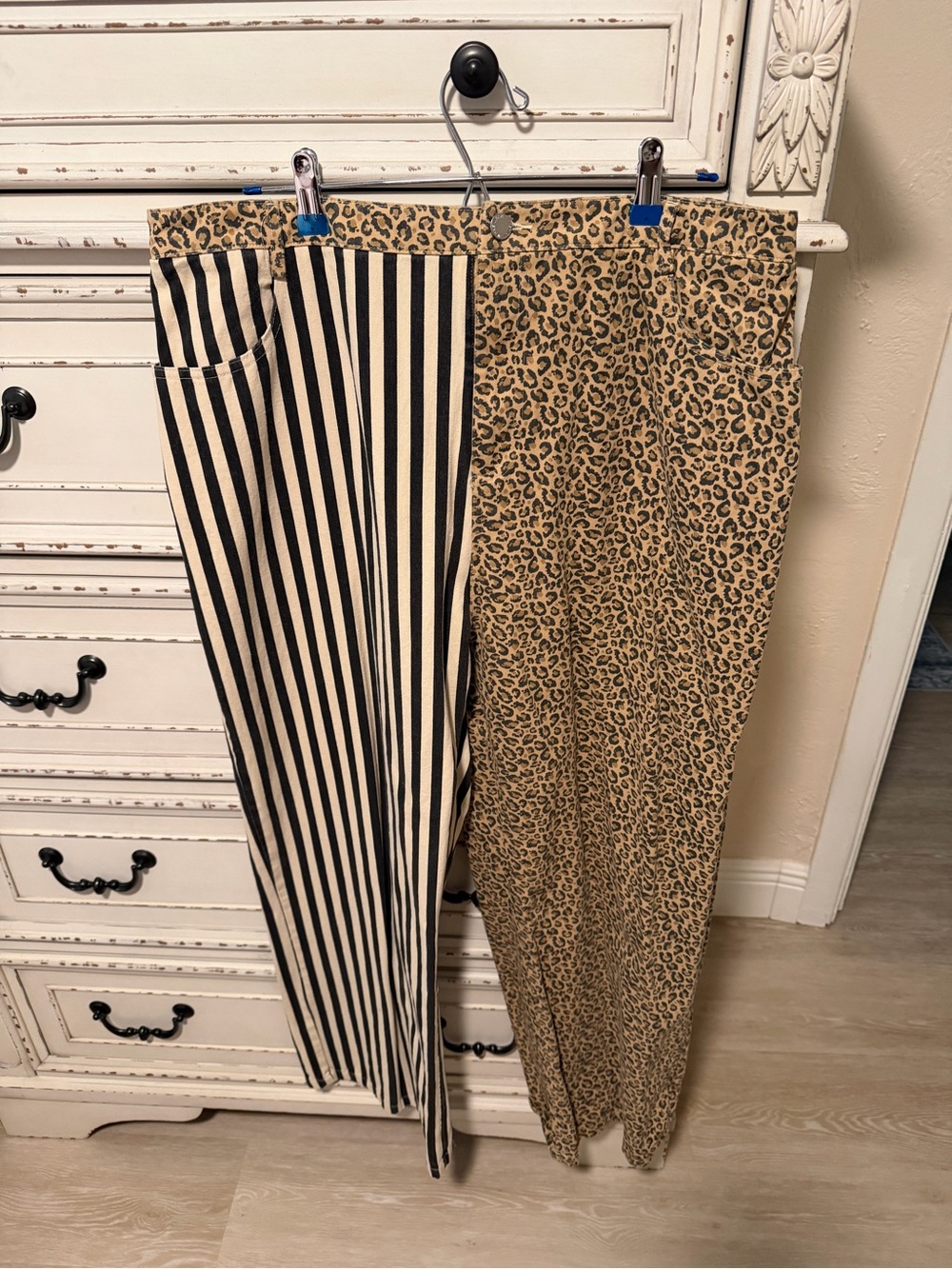 Leopard & Stripe Wide-Leg Pants in Tan and Black